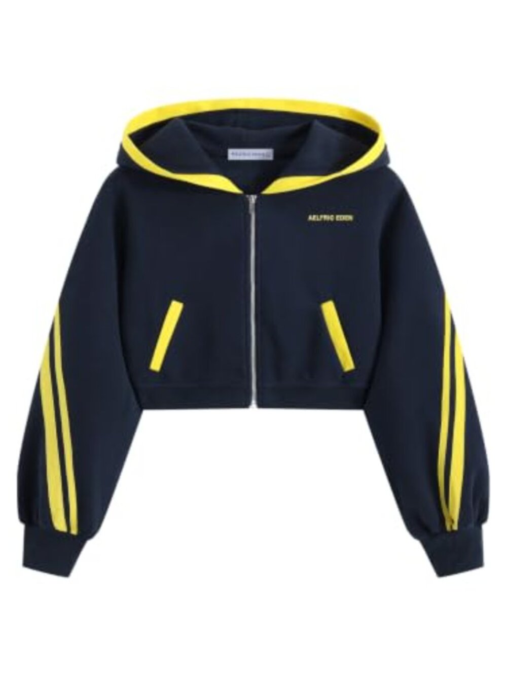 Cropped Contrast Stripe Zip Up Hoodie Y2K Streetwear Sweatshirt